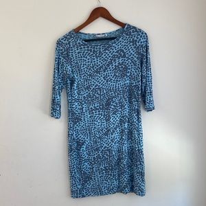 Marimekko blue mosaic print long sleeve dress
